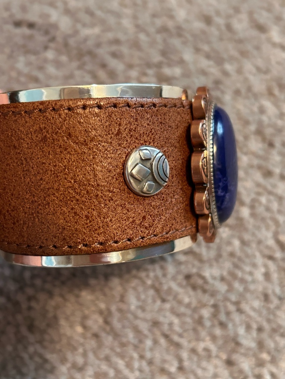 Rare Brighton Boho Flower Cuff Bracelet 💙 Leather, Copper, Blue Sodalite Stone - Picture 8 of 15
